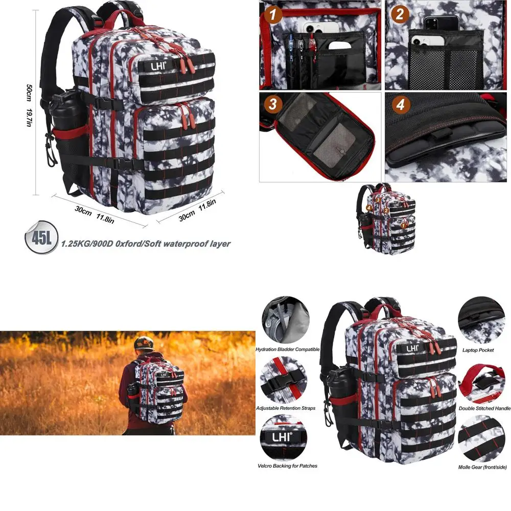 

45L Military-Grade 3-Day Assault Backpack with MOLLE System for Men & Women in Black and White