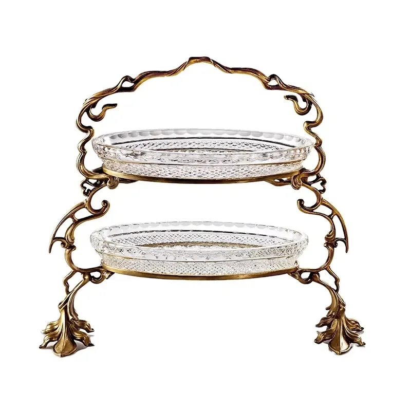 Handmade Royal Copper Fruit Plate with Crystal Decor and Brass Accessories Elegant Glass Candy Bowl for Living Room Home
