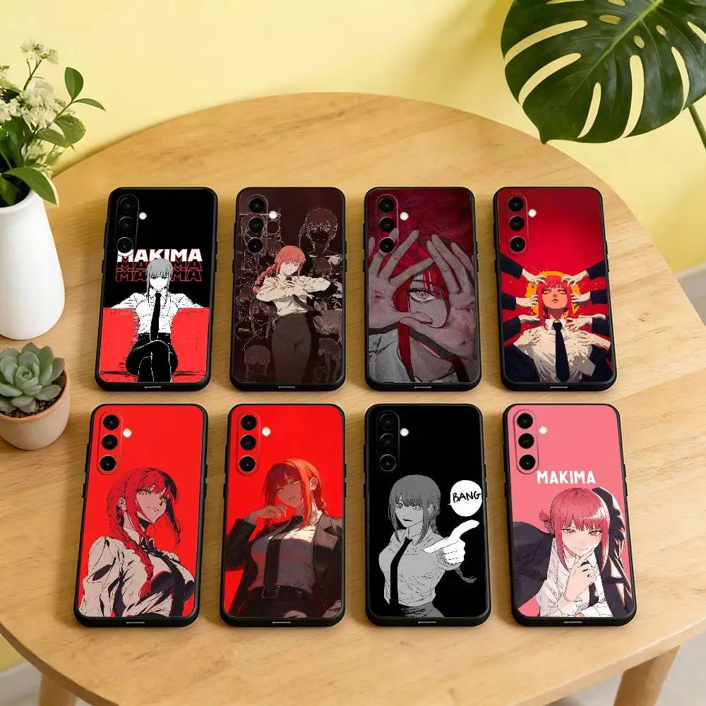 C-Chainsaw Man M-Makima Phone Case For Samsung Galaxy A73,A72,A71,A70,A53,A52,A51,Soft Silicone Black Cover