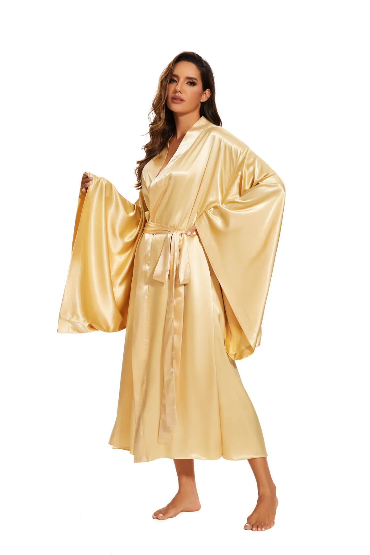 Women\'s Bath Robe With Ribbons Belt Silk Stain Sexy Lounge Wear Night Gown plus size customized