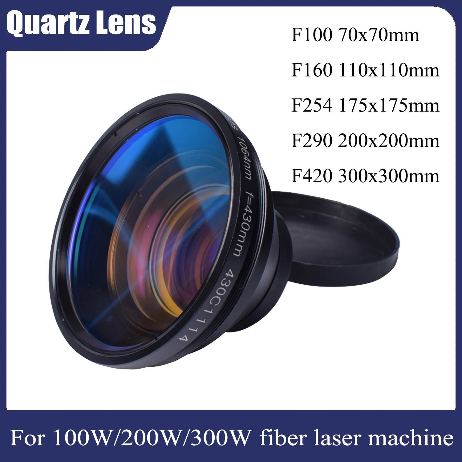 Quartz F-theta Lens 1064nm Focus Lens Laser Focal length 100-420mm Scan Field for Fiber Laser Galvo System