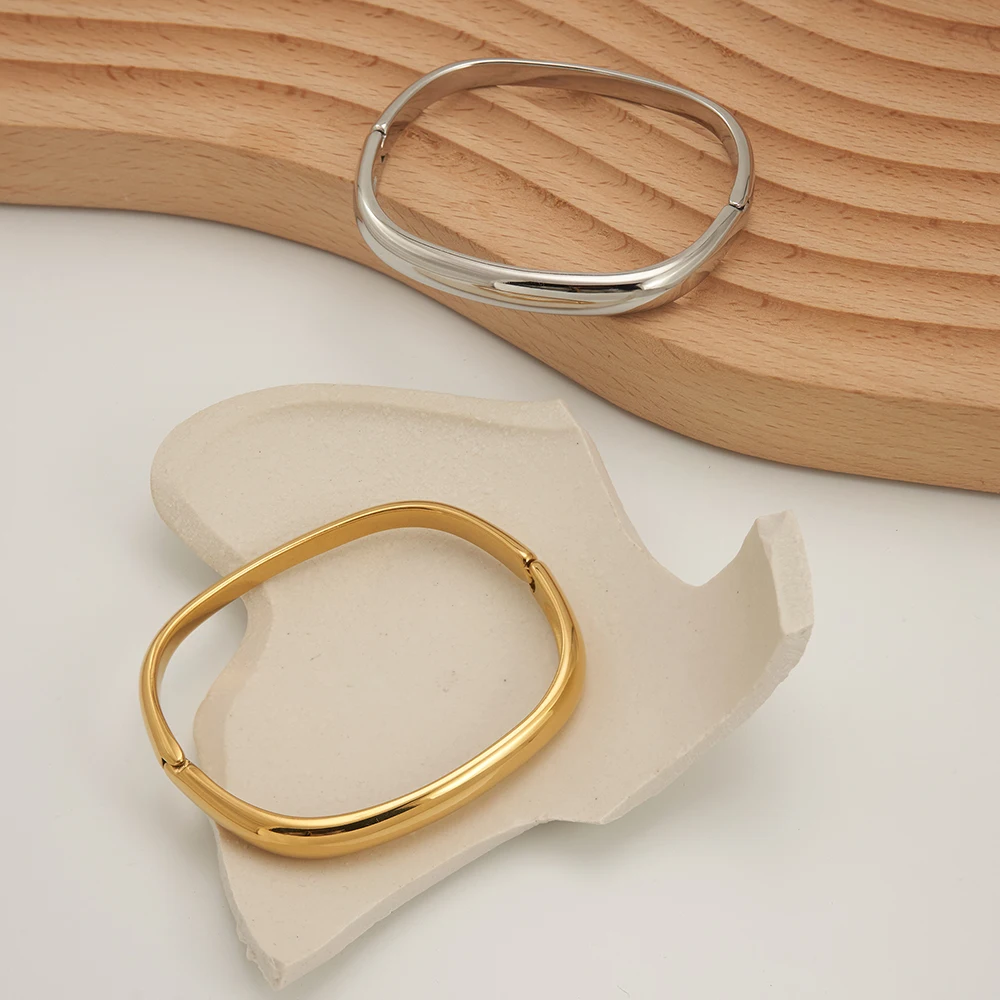 

ENFASHION Pulseras Curved Square Cuff Bracelet For Women's Stainless steel 18K Plated Gold Fashion Jewelry Cocktail B252514