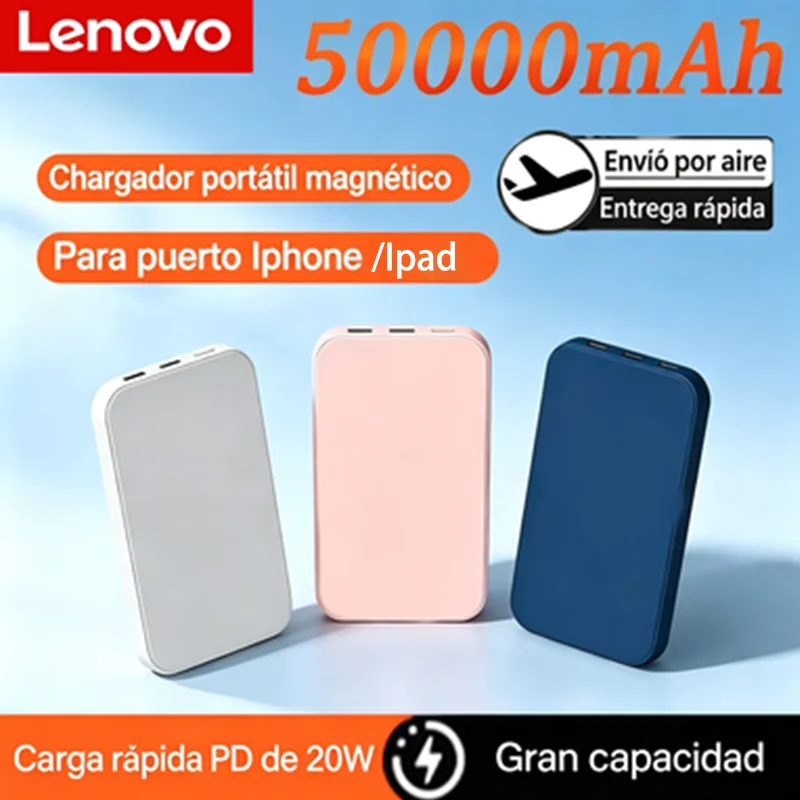 Banco de energía magnético Lenovo para Magsafes, 50000mAh, inalámbrico, PD, 22,5 W, cargador rápido, batería externa para iPhone y Samsung