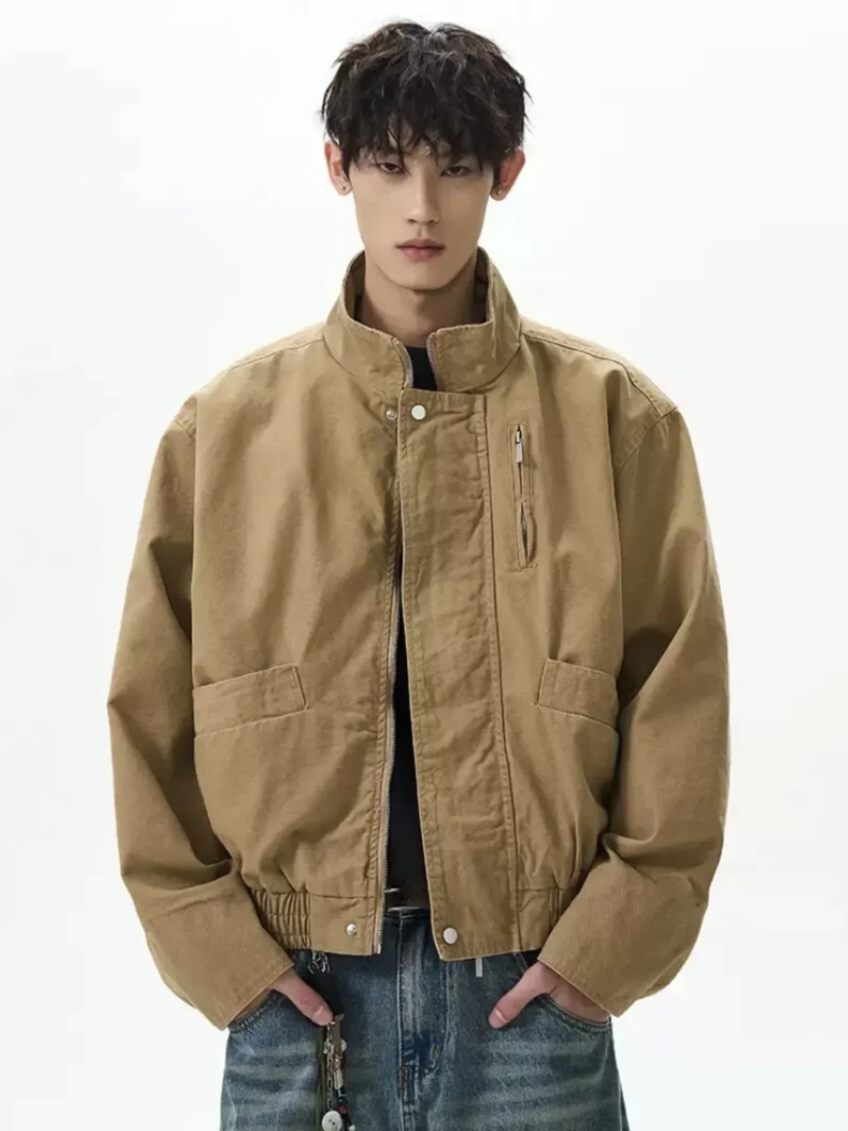 

Мужские кроссовки Year Limited Pilot Jaet, американский ретро, Cleanfit Barn Sle, рабочая одежда с воротником-стойкой, пальто свободного покроя, против морщин