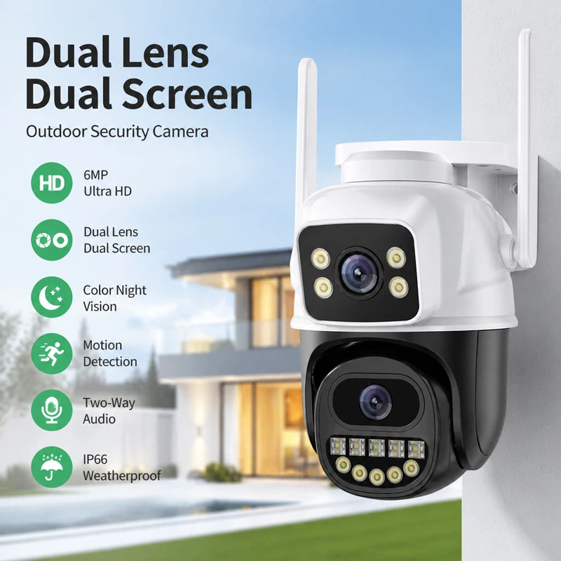 6MP iCsee  APP Dual Lens Wireless PTZ Alarm  IP Dome Camera Full Color AI Humanoid Detection Home Security CCTV Baby Monitor