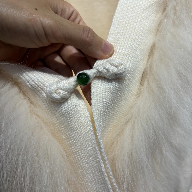 2025 Winter Women Coffee Real Fox Fur Sweater Natural Fur Spring Knitted Jacket Wear