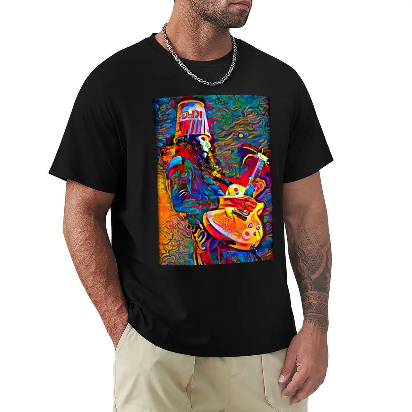 Buckethead Rainbowaves T-Shirt Basic Short Sleeve Cotton Blend T-Shirt