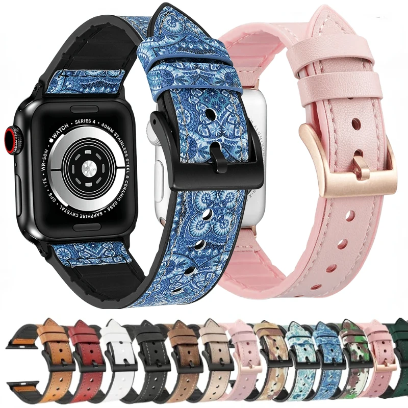 Silicone+Leather Strap for Apple Watch Band 10 9 8 7 46mm 45mm 41mm Bracelet Wristband IWatch 6 5 4 3 SE/2 44mm 40mm 42mm Belt