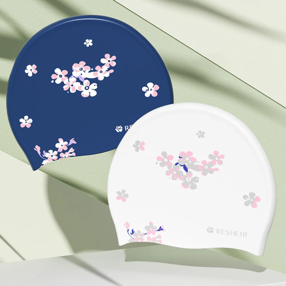 

High Elastic Waterproof Swimming Cap Waterproof Comfortable Silicone Swim Cap Silicone Protect Ears Printed Swimming Cap Women