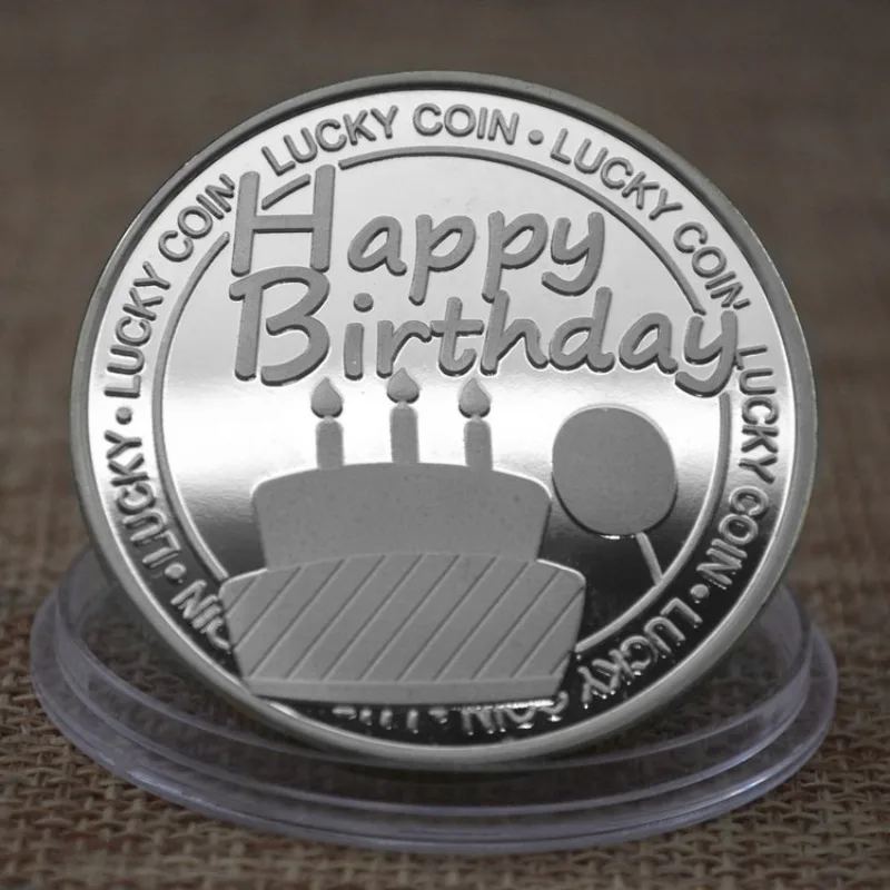 

Happy Birthday Badge Silver And Gold Plated Coins Commemorative Medal Embossed Metal Badge Lucky Coins Birthday Medallion