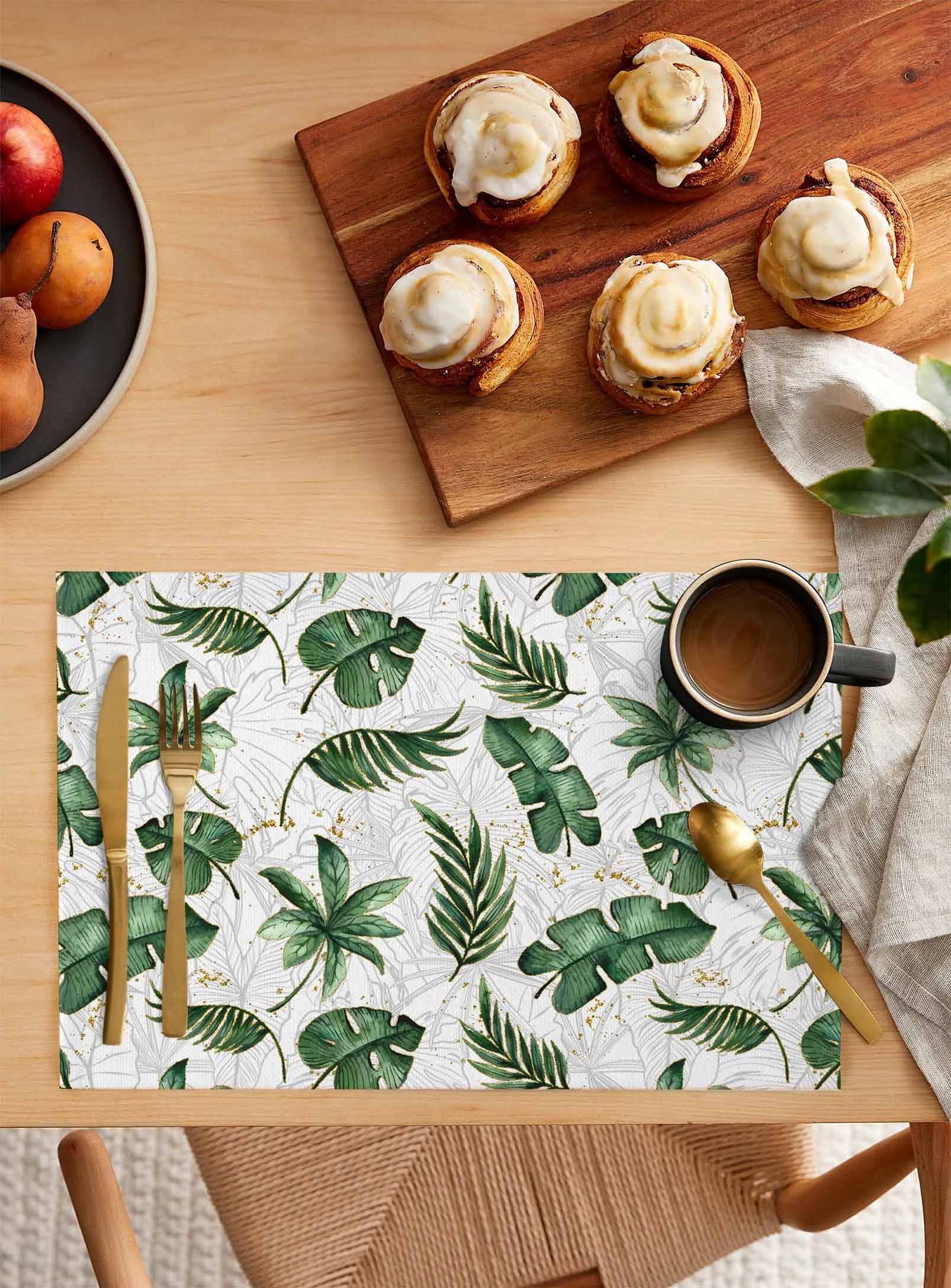 4/6 Pcs Summer Tropical Plants Palm Leaves Placemat Kitchen Placemat Home Decoration Dining Table Mats Coffee Coaster Mat