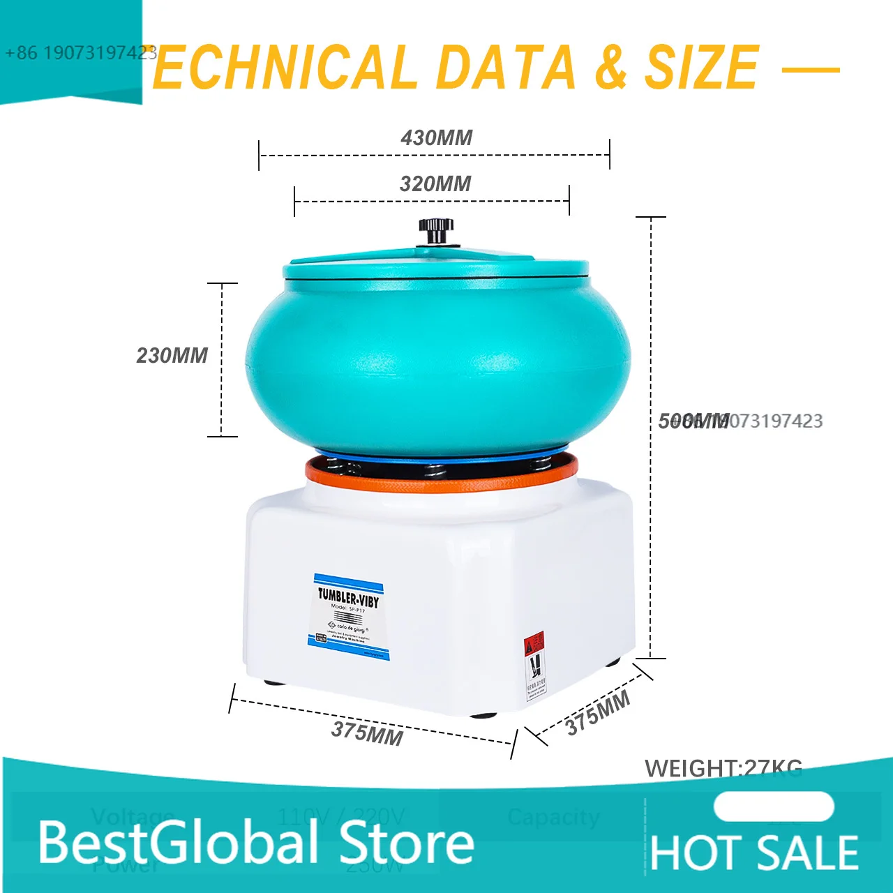 Vibratory Jewelry Polishing Machine 250W 12L Tumbler for DIY Surface Cleaning Finishing