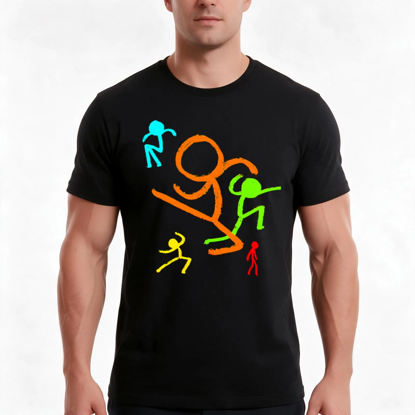Alan Becker Five Stick Figures T-Shirt, Summer Casual Cotton Tee, Oversized Streetwear Tops, Vintage Graphic Print, 100% Cotton