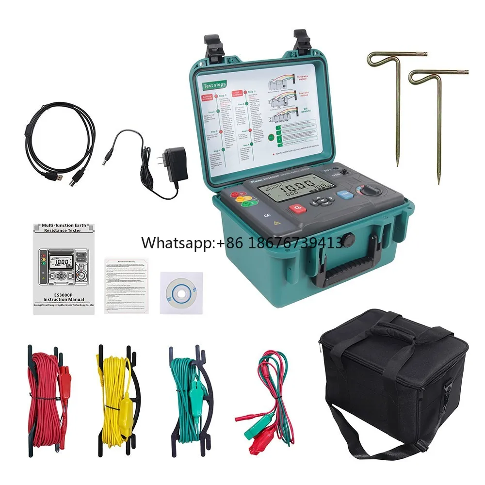 ES3000P Multifunctional Micro-controller 3-Wire Ground Resistance Tester 0-20Kohms High Precision Earth Resistance Tester