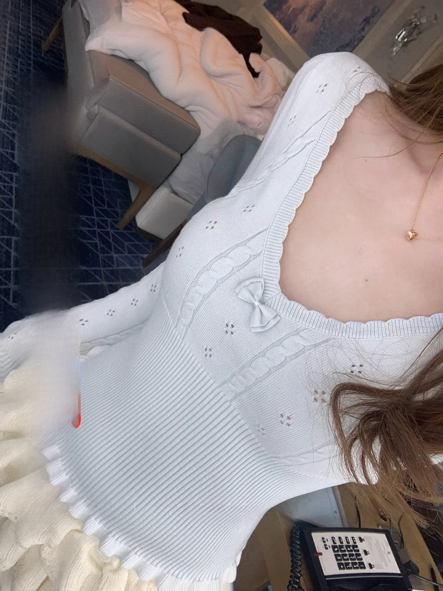 

Lukira Mis Blue First Love Ruffle V-ne Knitted Sweater Women's Autumn Winter Slim Fit Base Layer Inner Wear Top