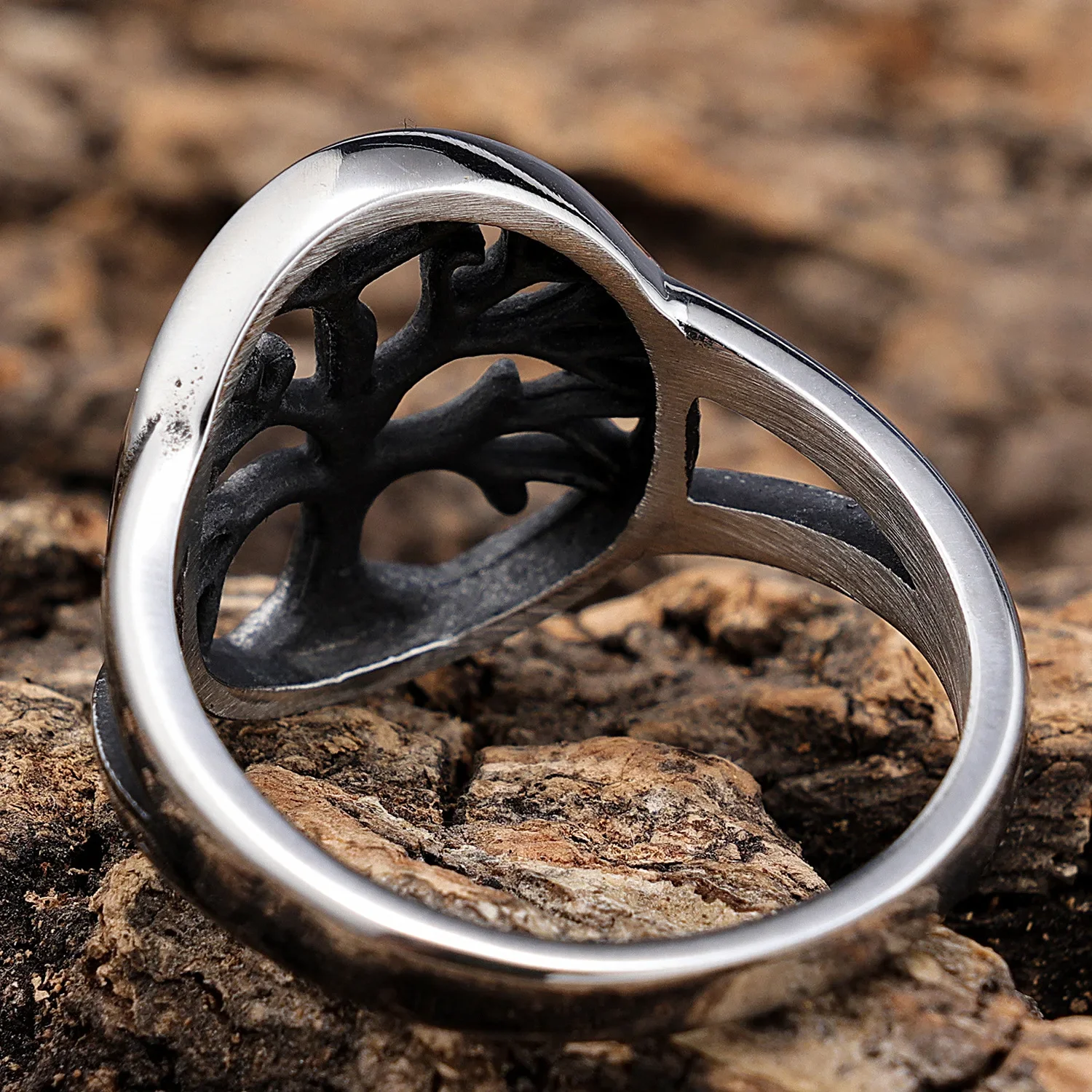 Hegemonic شخصية شجرة الحياة شكل الفولاذ المقاوم للصدأ الهيجموني شخصية رجل الموضة خواتم مجوهرات حجم 6-13 #4