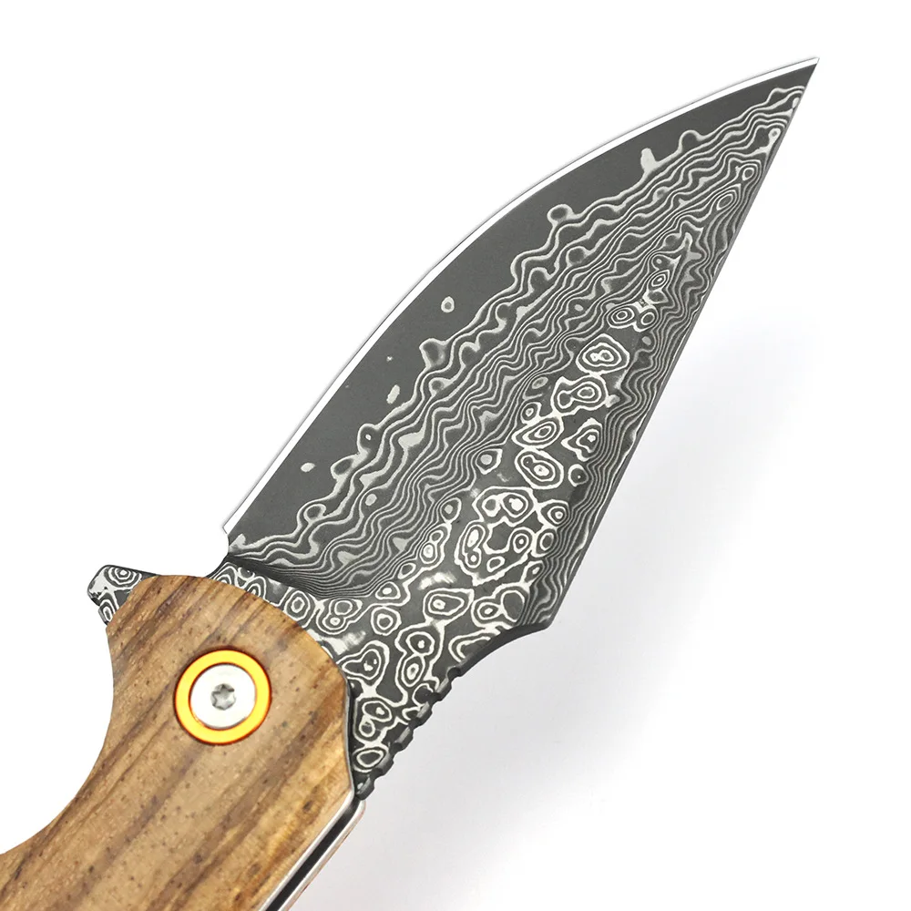 Kesiwo Damascus Pocket Folding Knife Tactical Outdoor Camping Fish tool Survival Carbon fiber G10 Wood Handle Portable EDC Knife