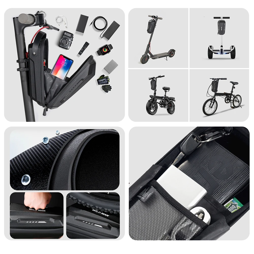 2/3/4L Electric Scooter Front Storage Bag EVA Hard Shell Large Capacity Skateboard Hanging Pack Pouch for Xiaomi M365 Pro