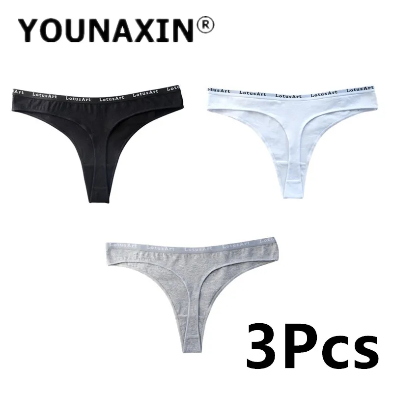 

3 Pcs/Lot Women's G-String Solid Color Thong Sports Breathable Sexy Girls Underwear Cotton Undies Low-Rise Briefs Lingerie Pant