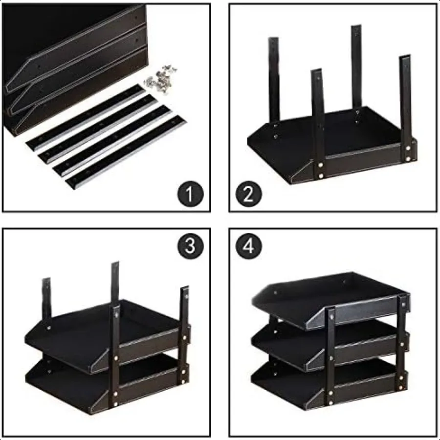 Лотки для писем, кожаный настольный органайзер для файлов, 3-уровневые листы, держатель для бумаги для документов, лоток для офисных настольных аксессуаров, сортировщик для хранения для складывания