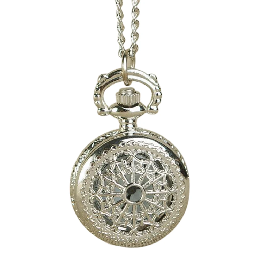 

1 pc Hollow Pocket Watch Quartz Retro Silver Chain Decoration Classic Plastic Mirror Gifts Vintage Watches Accessories