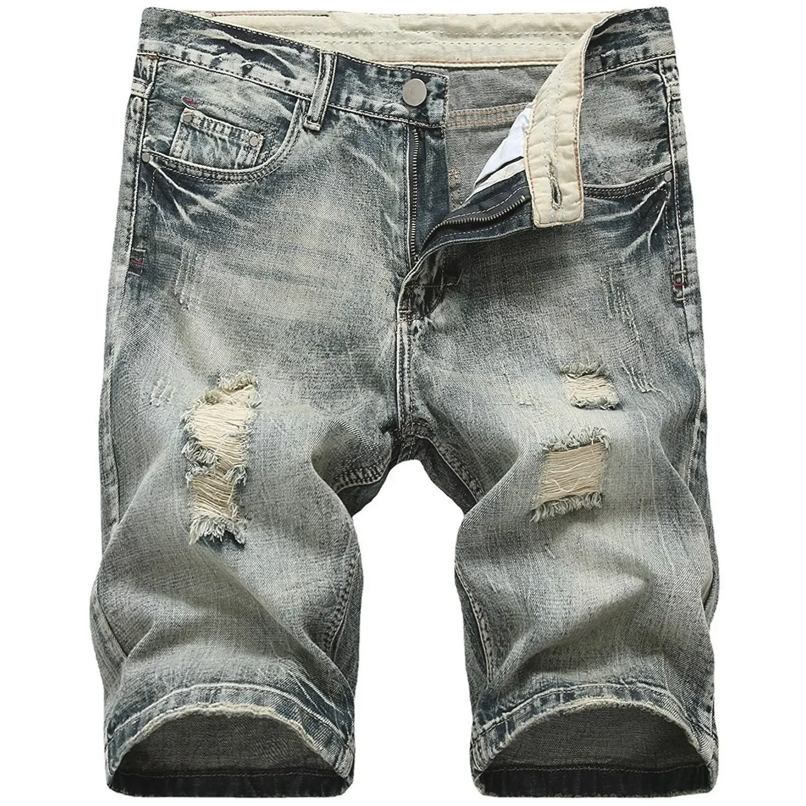 2024 Summer Shorts Jeans Men Denim Pants Ripped Blue Fashion Design Men's Jeans Slim Straight Male Short Jeans Hombre