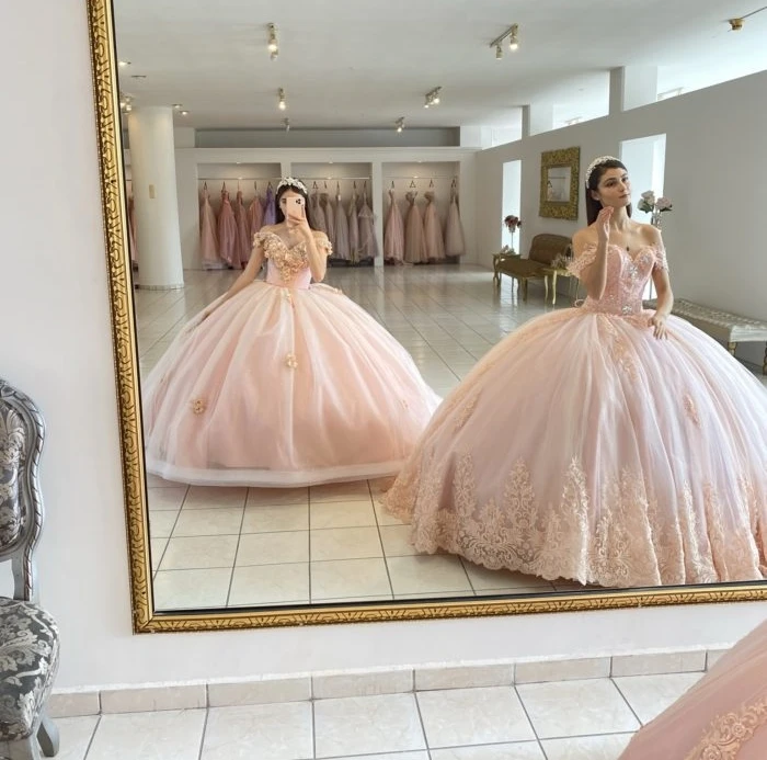 Vestidos de Quinceañera de princesa rosa, vestido de baile sin hombros, apliques de tul, dulce 16 vestidos, 15 Años, mexicano