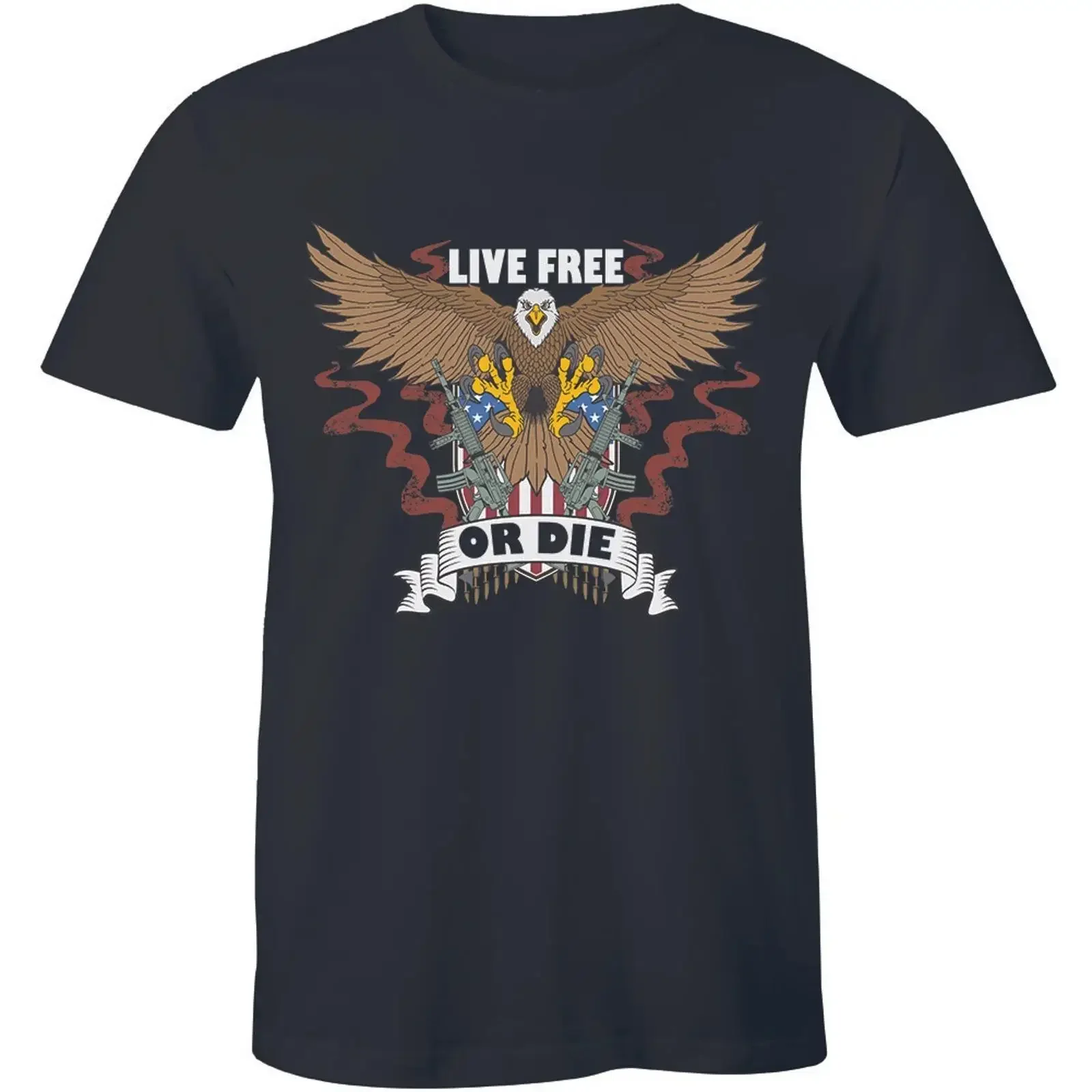 Live Free or Die T-Shirt Adler 2. Verfassungszusatz Amerikanische Flagge Herren Vintage Gewaschenes Weiches Oberteil Für den Alltag Stylisch Dehnbar