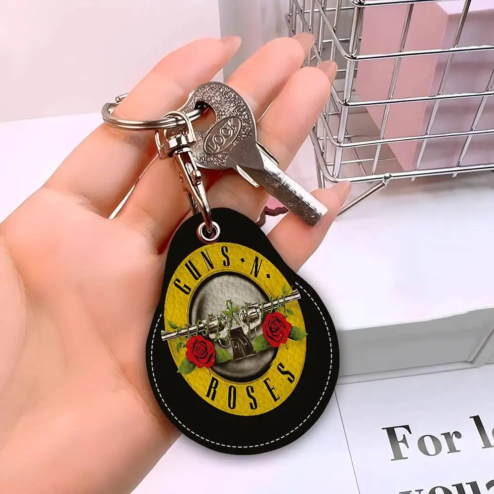 Rock Band G-Guns N R-Roses Leather Access Card Holder, Water Drop Keychain, Bus Card Elevator Induction Protective Cover