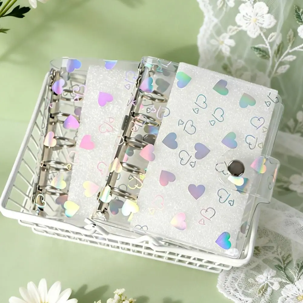 PVC Binder Cover Laser Heart Patterns A5/A6/A7/M5 Loose-Leaf Notebook Shell Snap Design Refillable Planner Cover view 4