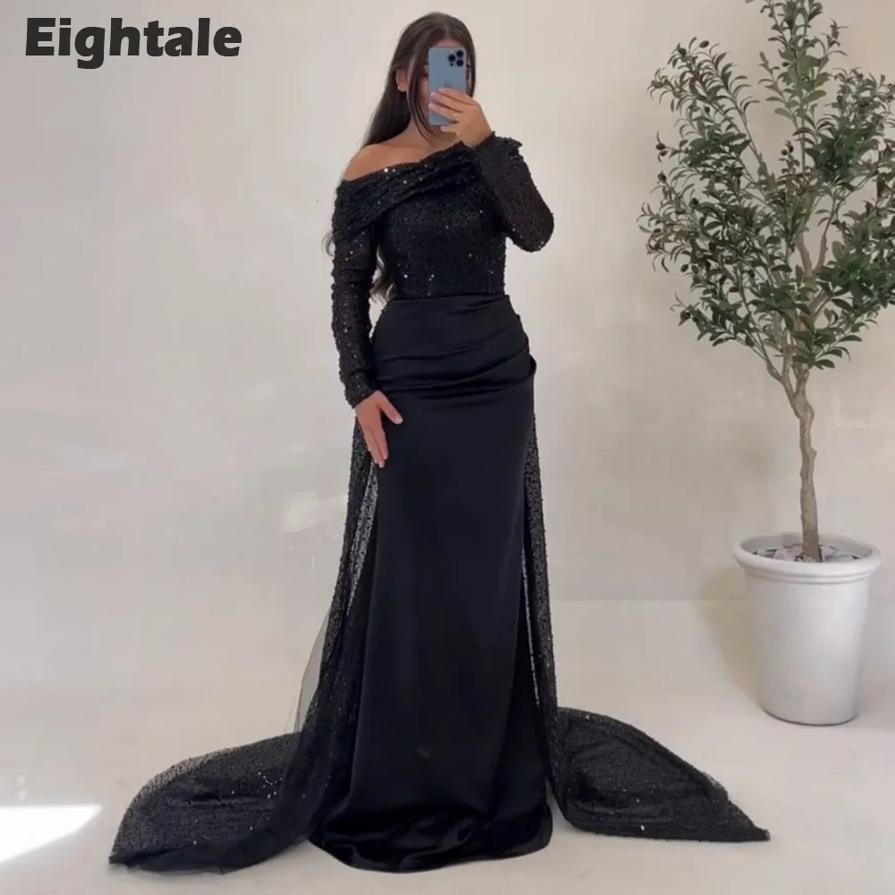 Eightale Arabic Evening Dress Shiny Sequin Long Sleeves Mermaid Prom Gown Wedding Party Dress Customized Abendkleider Hochzeit