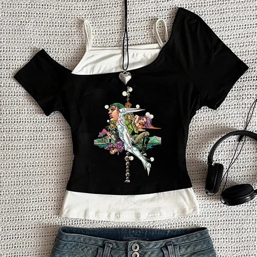 Jojo Bizarre Adventure Crop-Top für Teenager, Ausverkauf, Party, Emo, Kawaii, T-Shirt, 2000er, japanische Party, Goth-Scene – Detail 5
