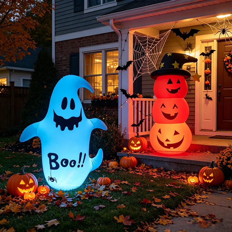 Pvc Inflatable Glowing Pumpkin Doll Suitable for Halloween, Halloween Inflatable Led Light-Up Ghost, Inflatable Model, Outdoor Yard Decoration - view 4
