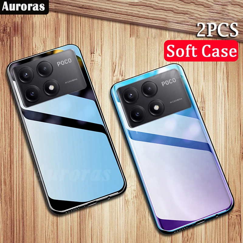 Auroras 2PCS For Xiaomi Poco X6 Pro 5G Case Original Transparent Soft Silicone Shell For Mi POCO M6 Pro 4G Cover Fundas