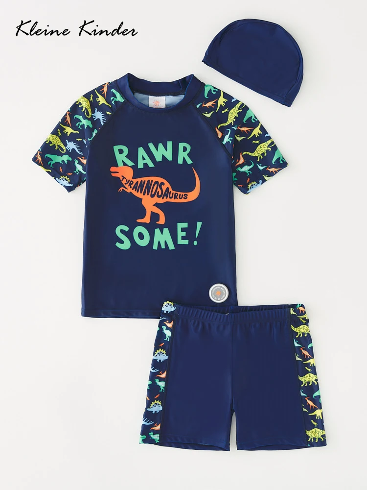 Kids Swimsuit Dinosaur Print Boys Swimwear 3 Pcs UV Protection Swimming Bathing Suit for Toddler Summer Beach Clothes Rash Guard