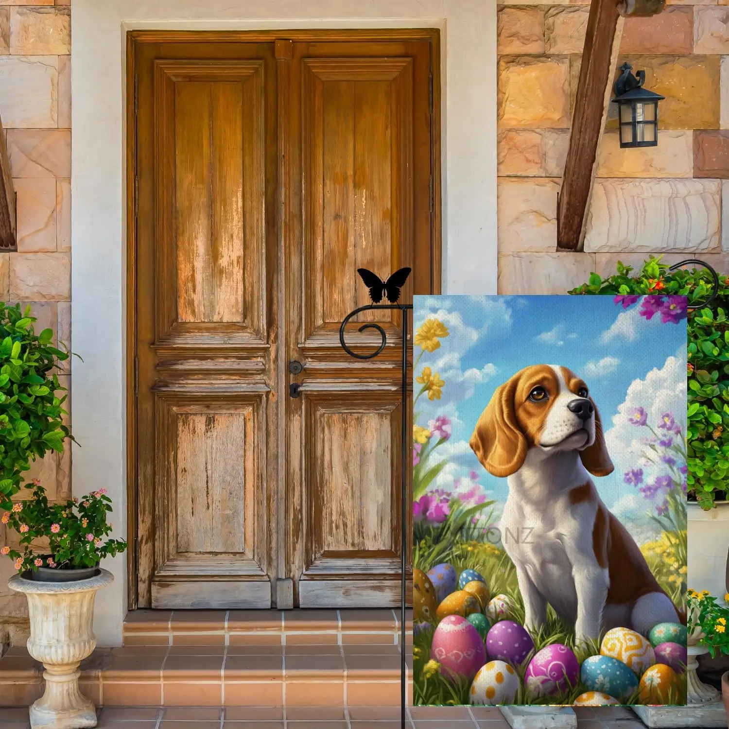Happy Easter Beagle Garden Flags 12x18 Inch Double Sided Watercolor Easter Eggs Small Seasonal Decoration for Holiday Annive PPM