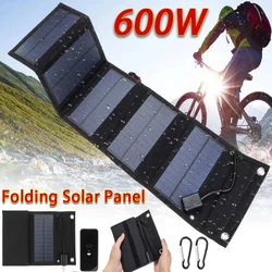 Painel solar dobrável de carregamento rápido, banco do poder, 600W, USB, 5V, móbil, preto, exterior, acampando, caminhando, curso