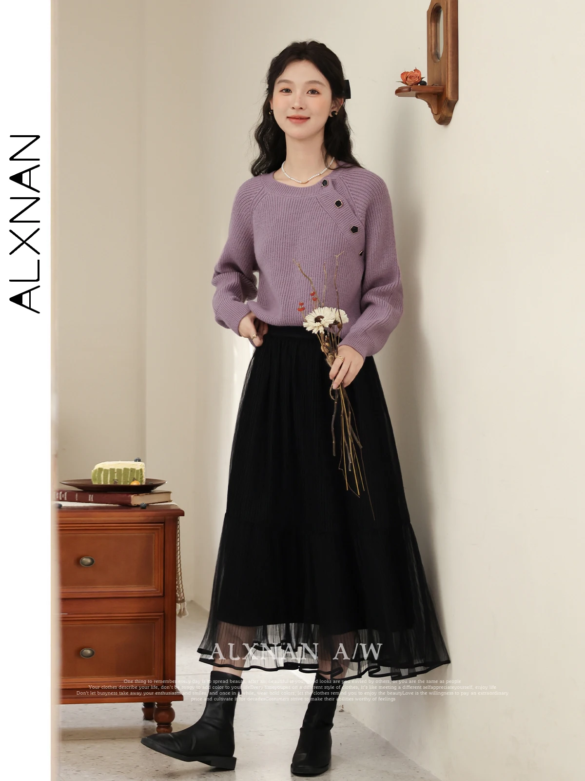 ALXNAN Tulle Tiered Skirts for Women 2024 Summer A-line Midi Pleated New Solid Elegant Versatile Beautiful Mesh Skirt LXN31895