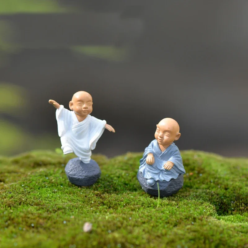 4pcs Figurine Fairy Home Decoration Accessories Kawaii Chinese Buddhist Monks Miniature Bonsai Garden Furniture Resin Craft