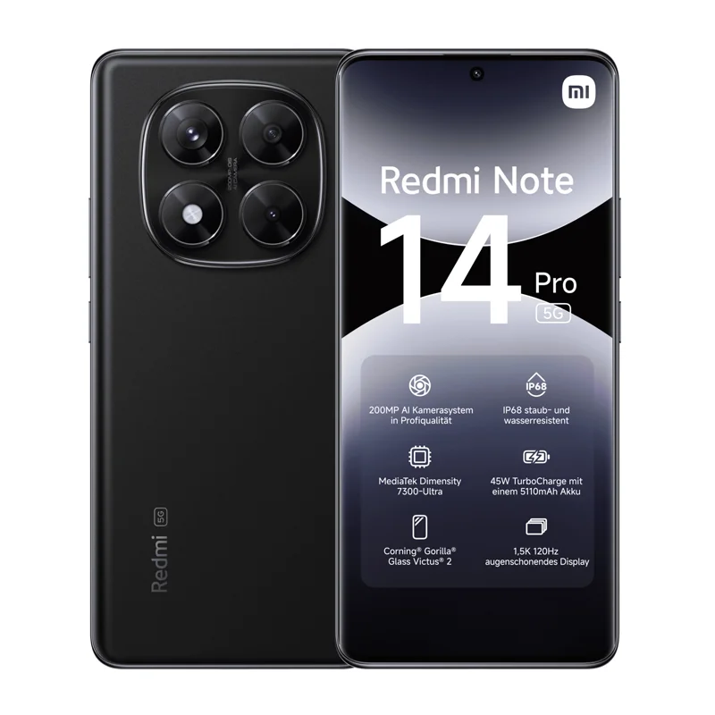 هاتف Xiaomi Redmi Note 14 Pro 5G NFC الذكي MediaTek البعد 7300-Ultra AMOLED شاشة 6,67 1,5 K 120 هرتز 5110 مللي أمبير كاميرا 200 ميجابكسل