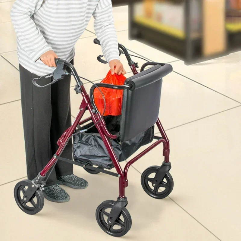 Elderly Shopping Cart with Backrest - Four-Wheeled Portable Walker, Rehabilitation Trolley with Comfortable Seating