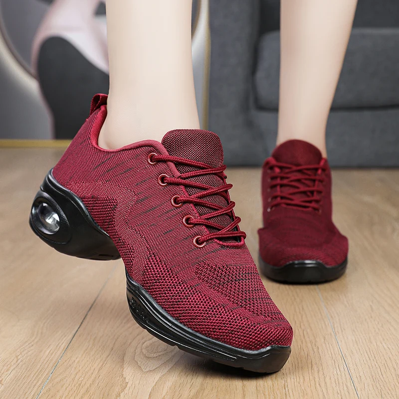 Fashion Fly Weave High Elastic Dance Shoes Women Breathable Platform Modern Jazz Sneakers Ladies Comfortable Sport Fitness Shoes