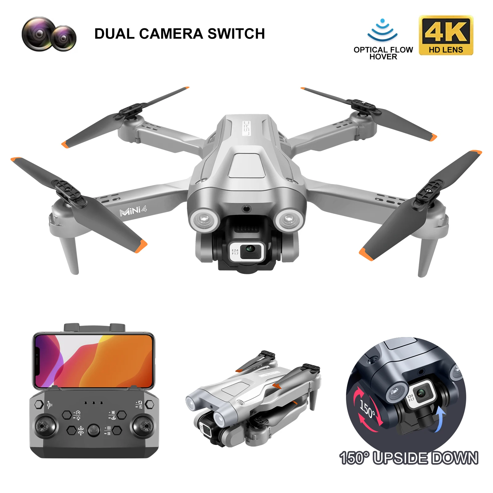 

MINI-4 RC Drone Dual Camera 1080P 4K HD Wifi Fpv Photography Foldable Quadcopter Height Hold Profesional Drones Toys Boys gift