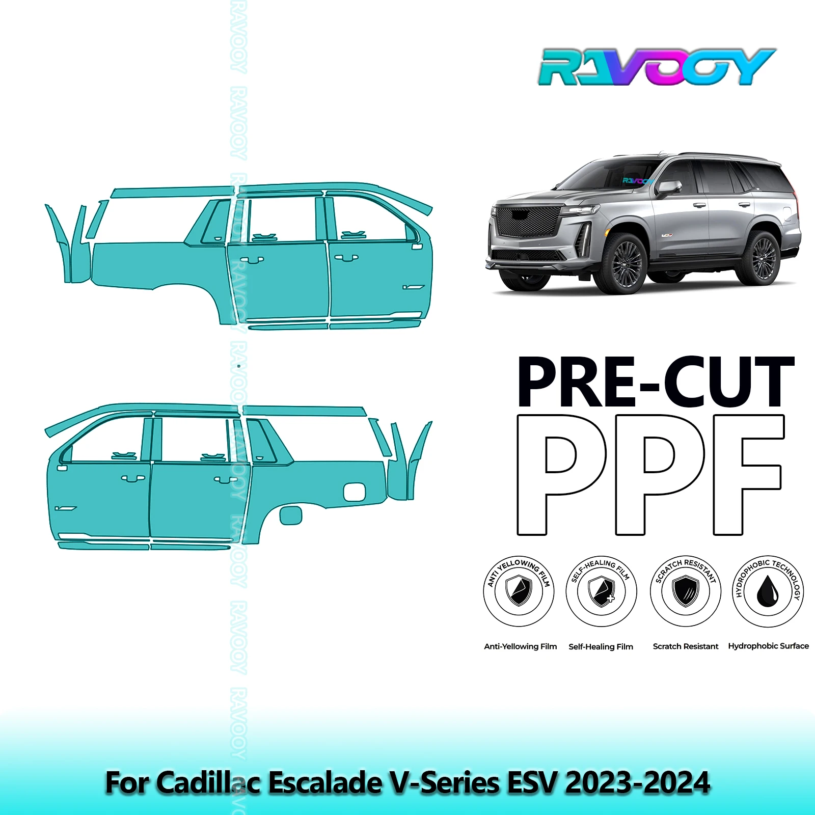 

For Cadillac Escalade V-Series ESV 2023-2024 8.5mil Clear Matte Pre-Cut PPF Door & A/B Pillar Kit TPU Paint Protection Film Set
