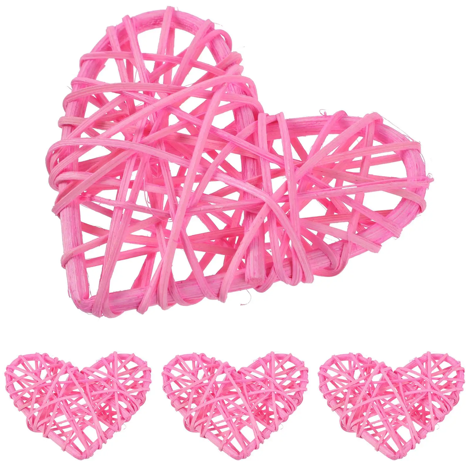 

4 Pcs Rattan Lampshade Wicker Balls Heart Shaped Decorative Baskets Rectangle DIY Hanging nament Valentine Craft Bell
