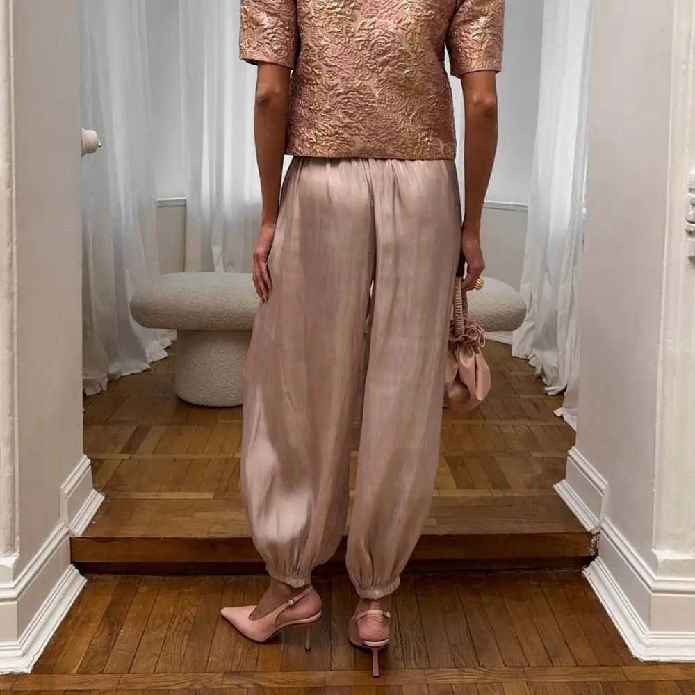 Casual Loose Satin Lantern Pants Elastic High Waist High Waist Trousers Long Elegant Straight-Leg Pants Spring Summer