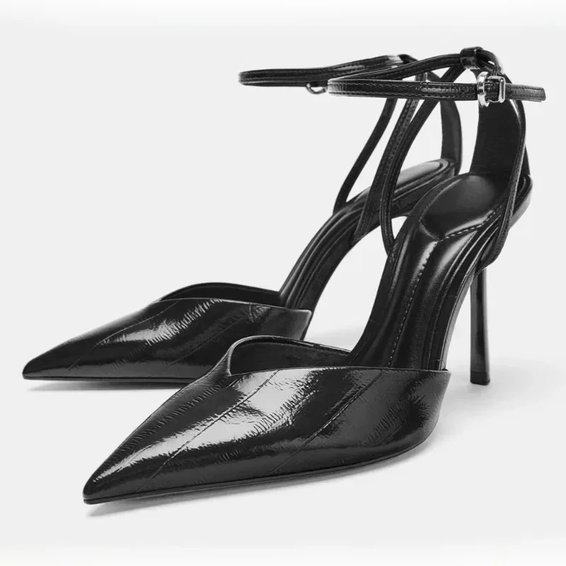 

Роскошные женские туфли-лодочки из лакированной кожи с ремешком на щиколотке, пикантные женские туфли-лодочки с острым носком, элегантные женские офисные туфли для банкетов