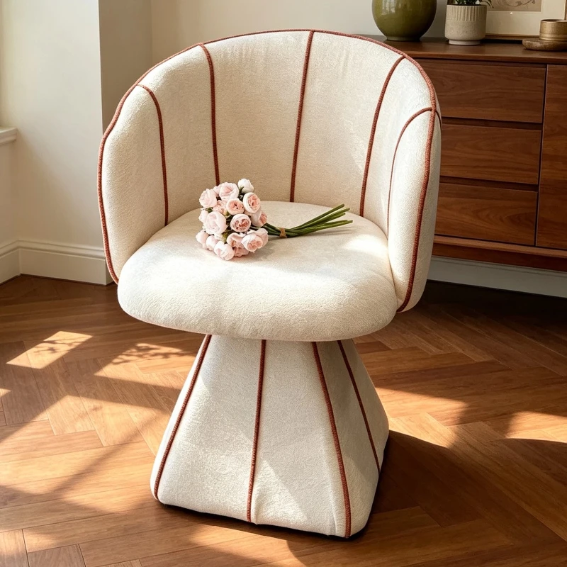 Taburete de tocador de lujo giratorio para niñas, taburete de tocador moderno beige, diseño de belleza, muebles para dormitorio