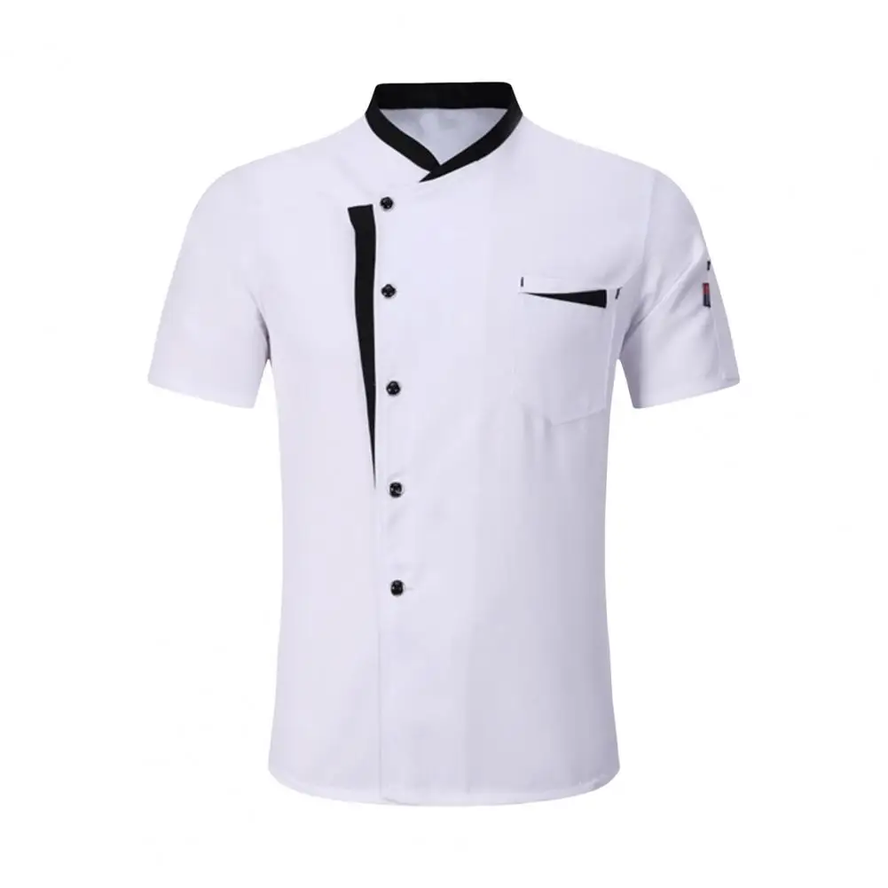 Professional Short Sleeve Chef Jacket Single-breasted Stand Collar Stain-resistant Loose Kitchen Bakery Waiter Top Cook Uniform