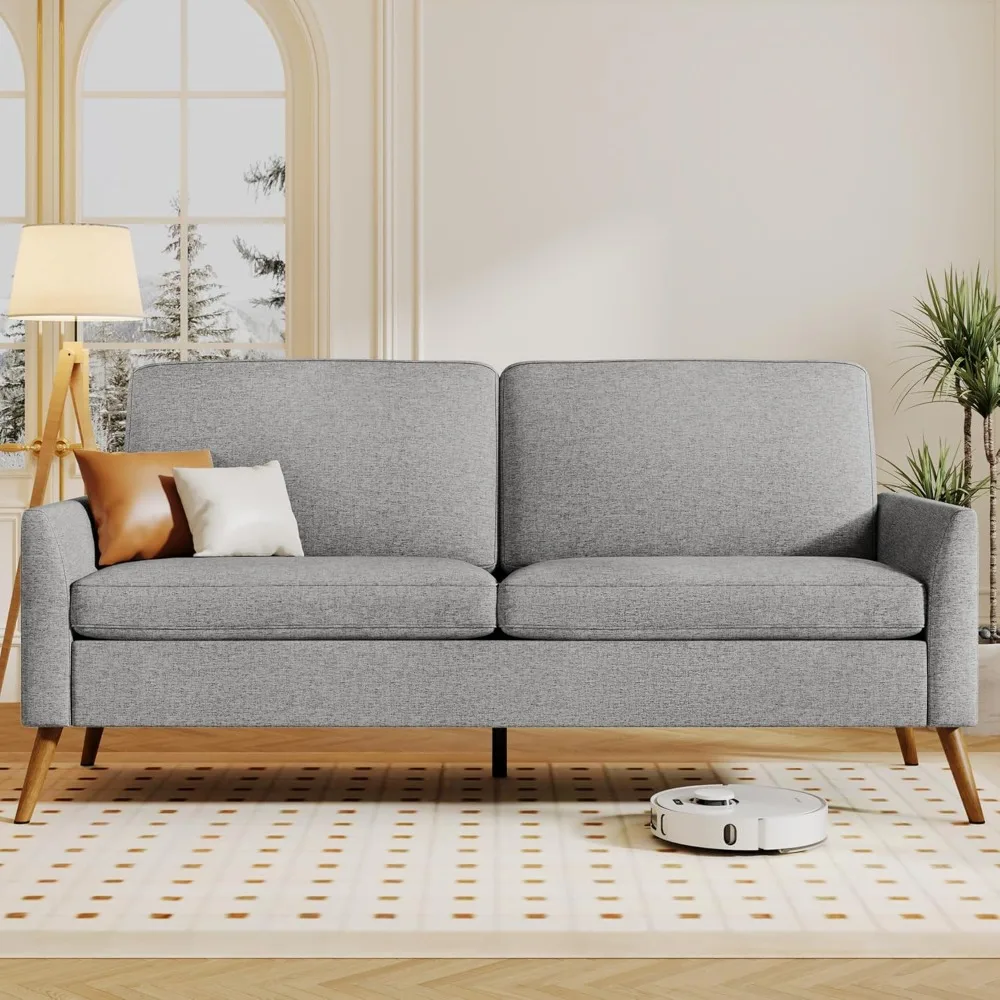 

68" Loveseat Sofa - Grey, Comfy Linen with Spring Cushion, Solid Wood Frame, Modern Deep Seat, Bedroom & Living Room